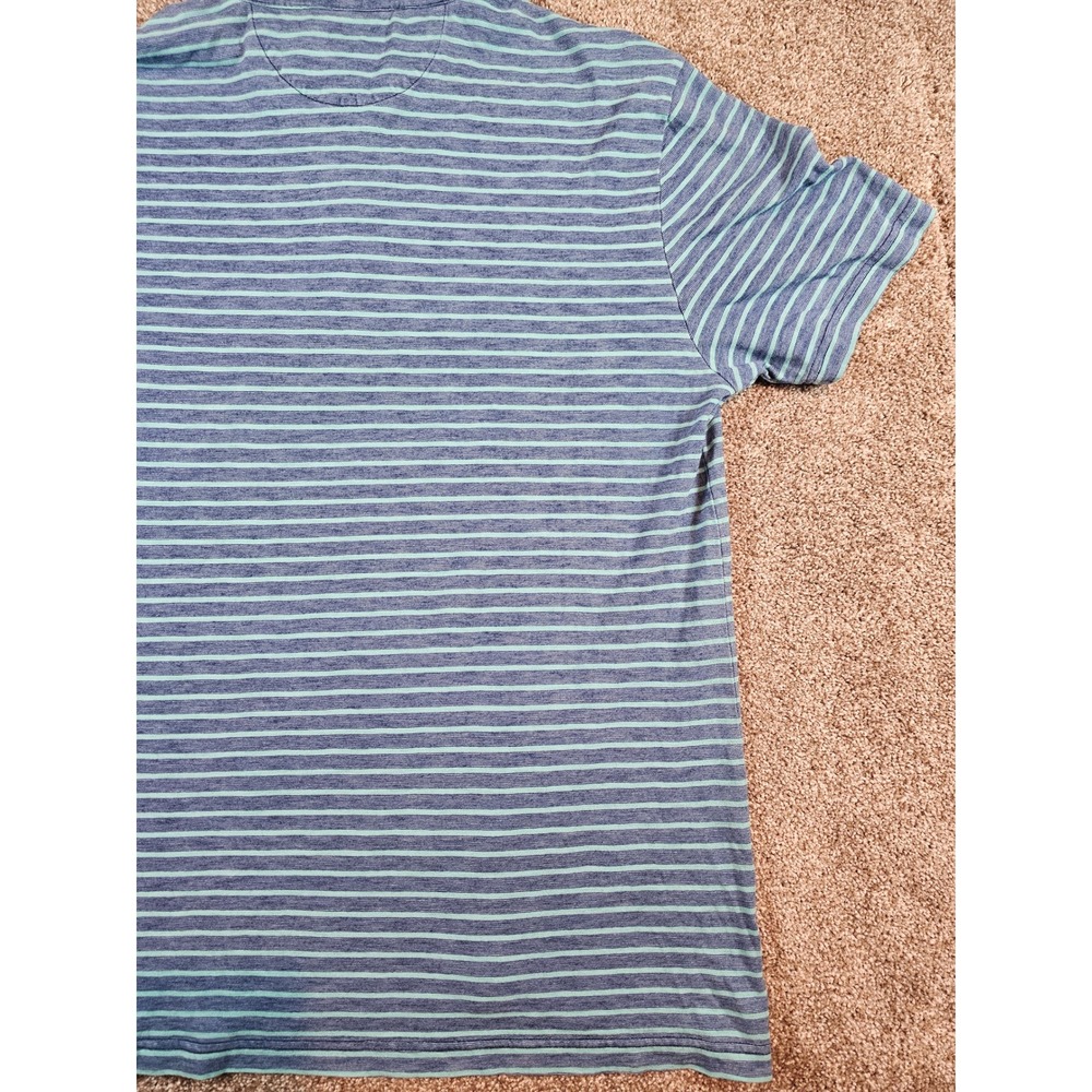Faherty Brand Mens Large Indigo Dyed Striped Short Sleeve Polo Shirt Blue Green - Picture 12 of 15